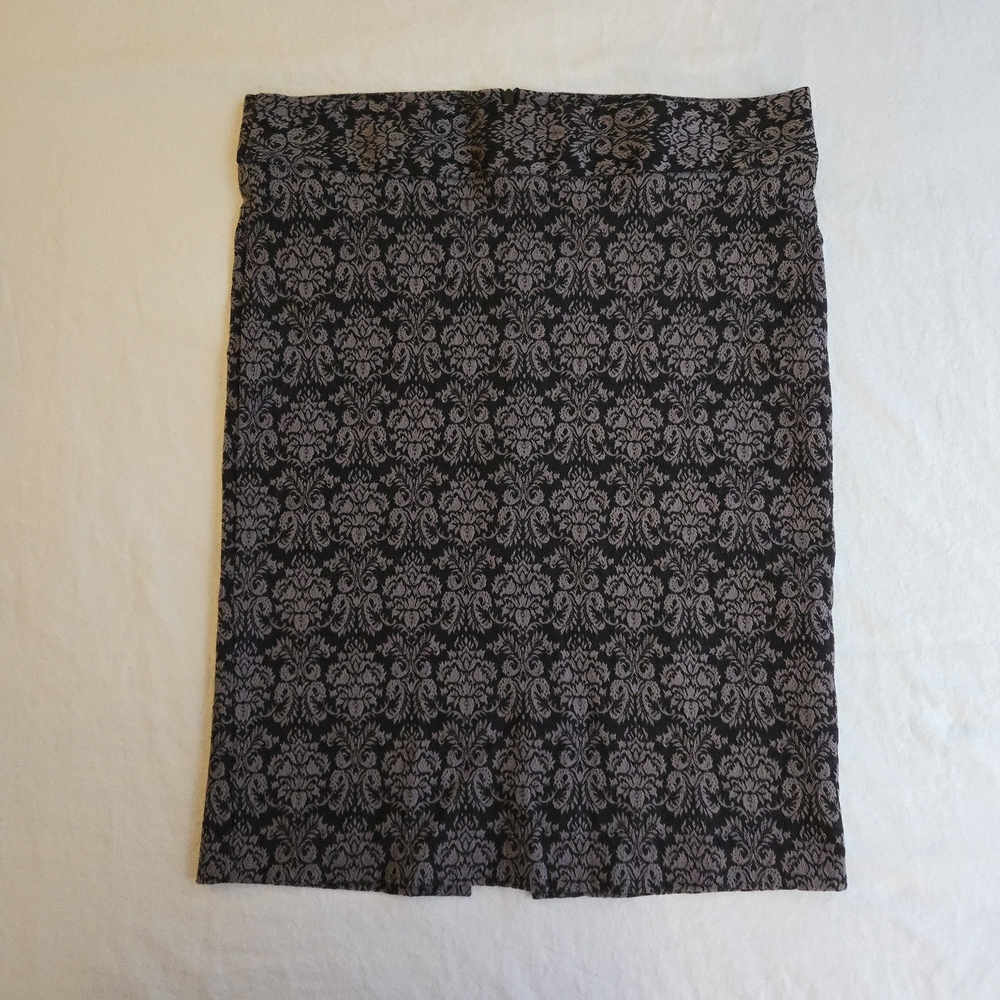 Heart Moon Star Damask Jacquard Black and Gray Patterned Pencil Skirt EB3
